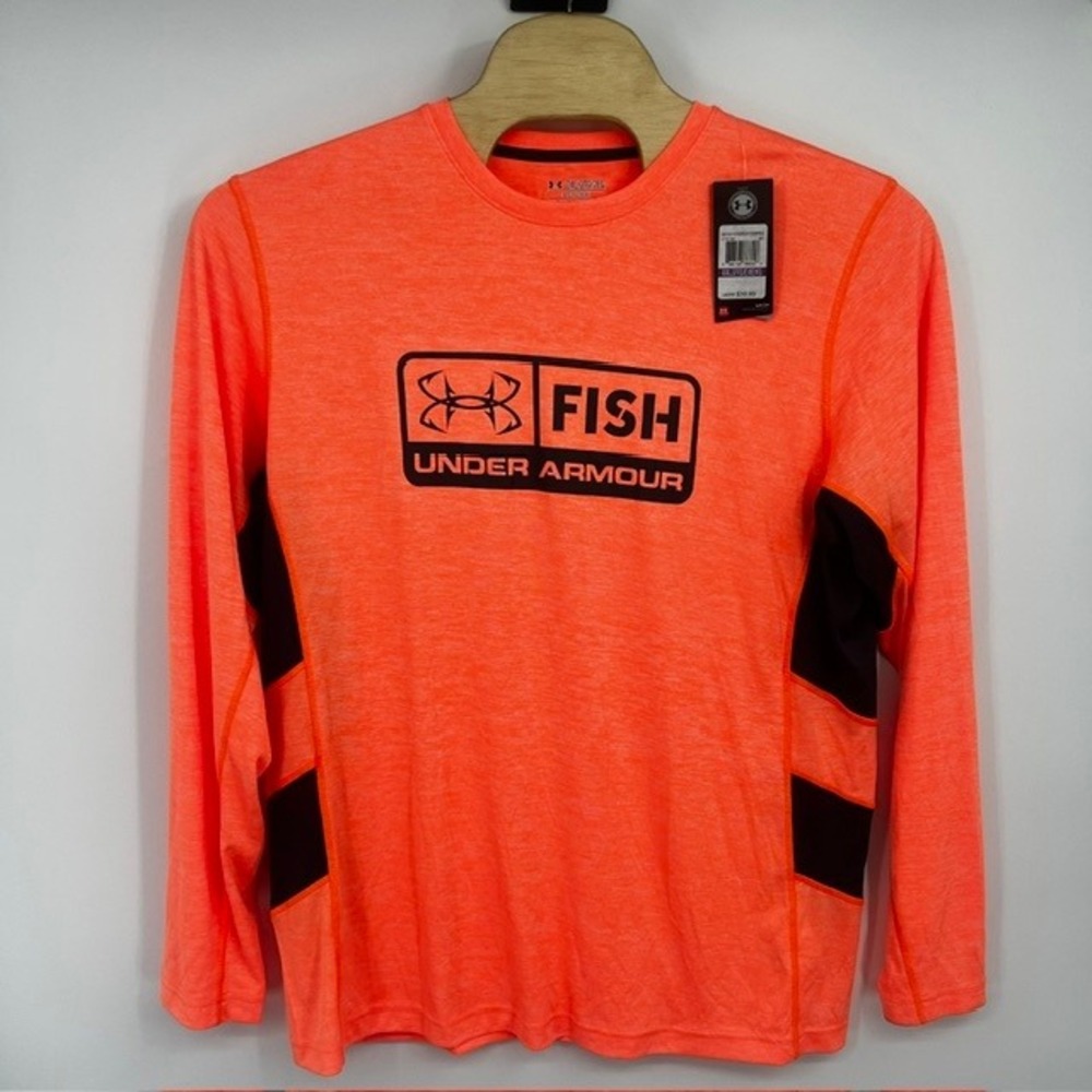 NWT Under Armour Fish HeatGear Men's XXL Orange Heather Long Sleeve Shirt